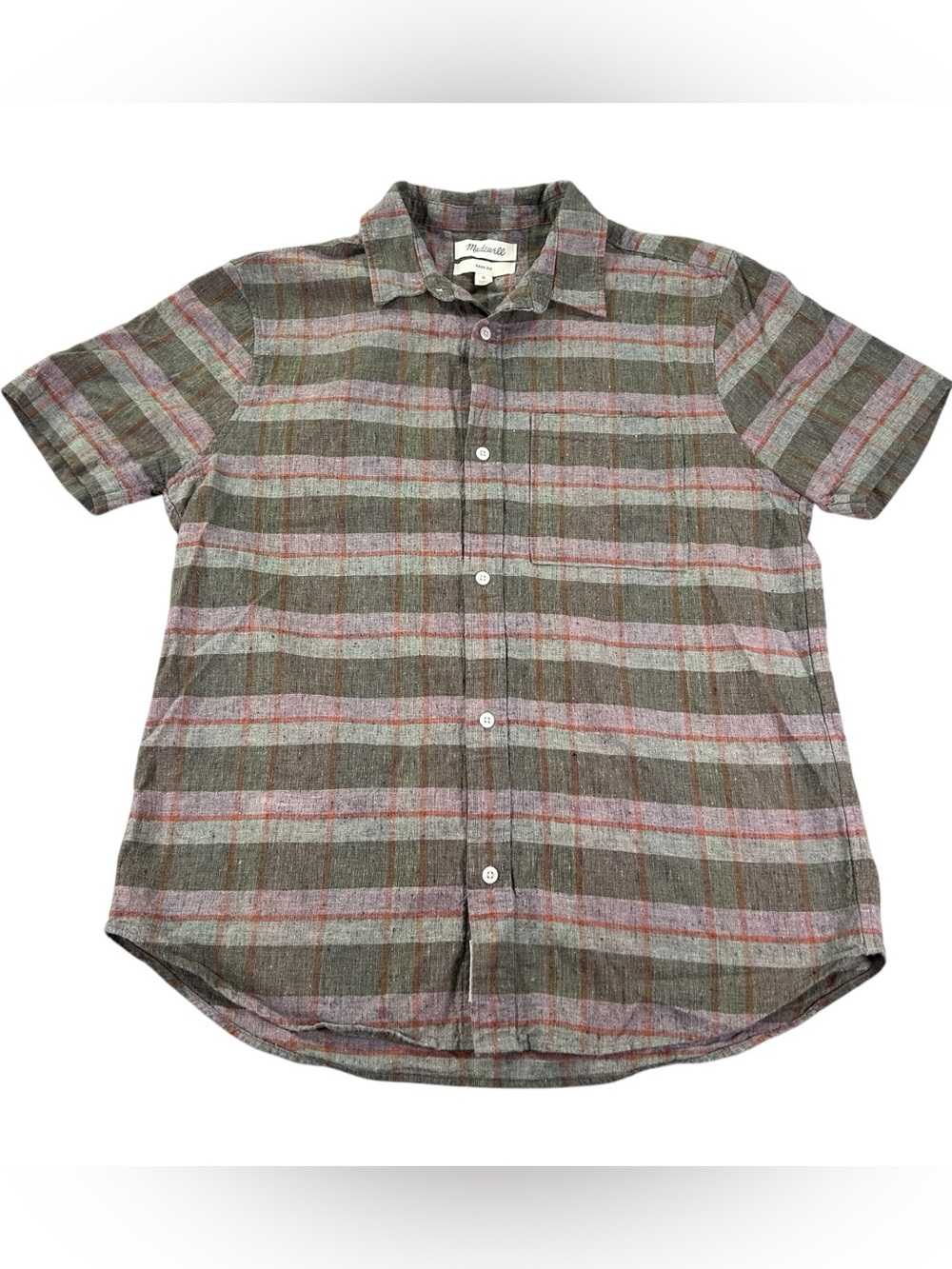 Madewell Hemp Cotton Easy Shirt Men’s S Plaid Short Sleeve Relaxed Button Up